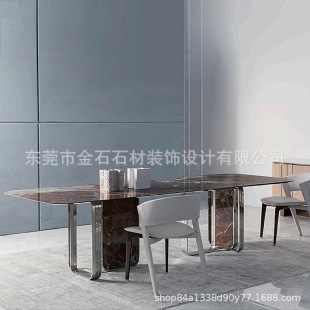 Modern light luxury purple red marble dining table and chair combination Italian minimalist rectangular simple home creative dining table