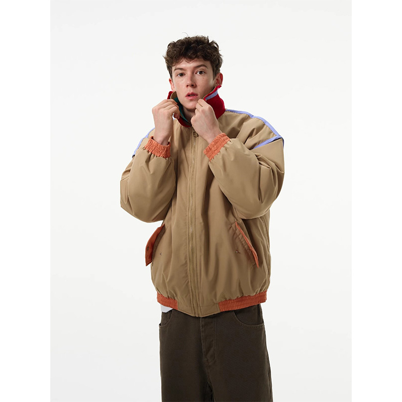 American Style Retro College Style Contrast Color Double Collar Jacket Men's 2024 Spring and Autumn New Loose All-match Baseball Suit Jacket