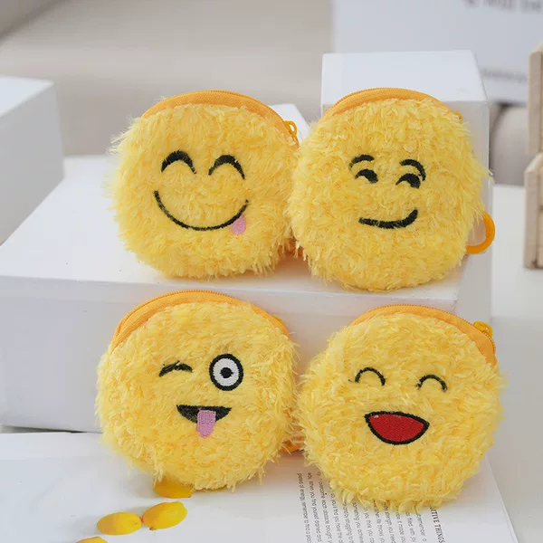 Harajuku zipper classic cute little smiley face change emoji expression coin bag cute plush pendant wholesale