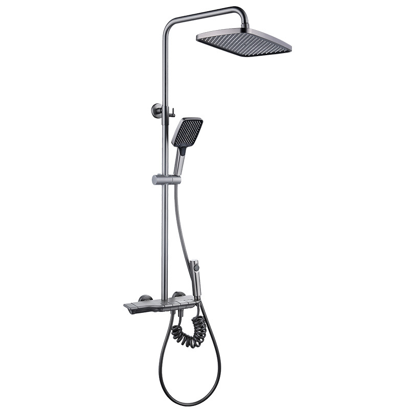 Pistola gris guitarra de cuatro engranajes de cobre ducha de lluvia traje de baño temperatura constante baño a presión boquilla de pantalla gigante