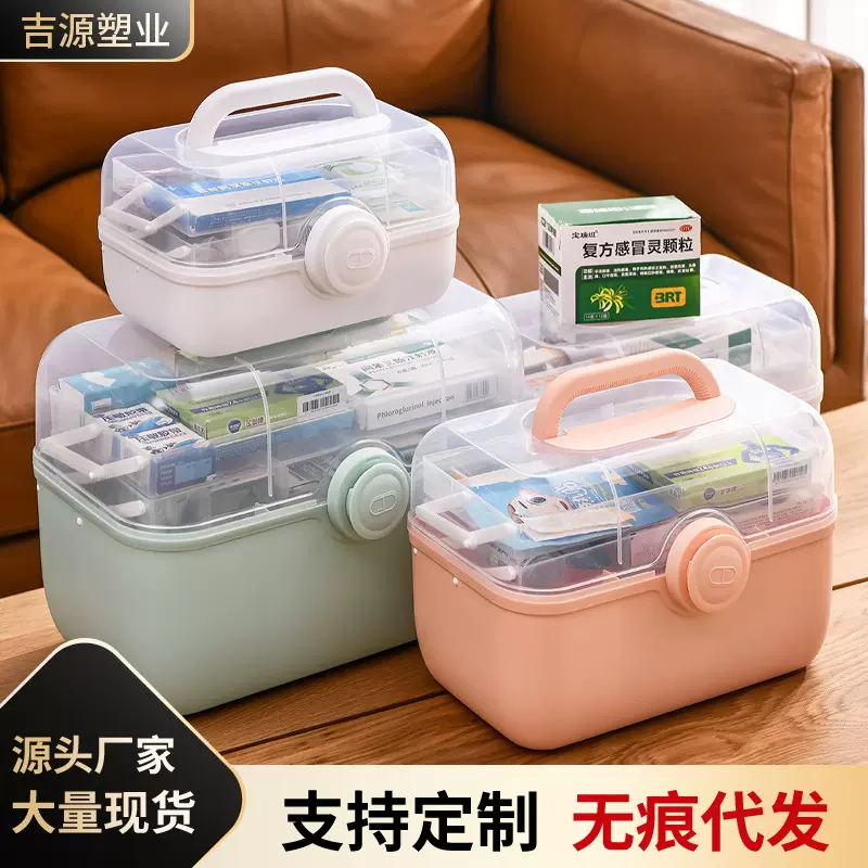 便携式医药箱家用大容量收纳箱多层家庭版医药急救箱手提药箱批发