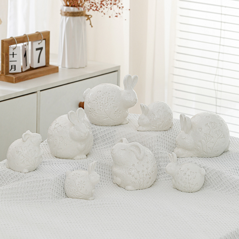 Nórdico abstracto pascua adorable conejo decoración animal blanco minimalista cerámica hogar al por mayor transfronterizo