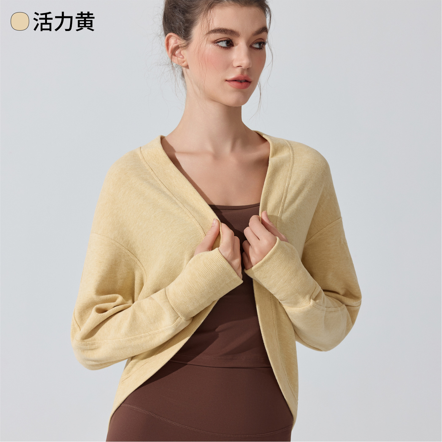 Europa y Estados Unidos transfronterizos camisa de manga larga piel transpirable pilates fitness yoga chaqueta de invierno cardigán suelto image 7