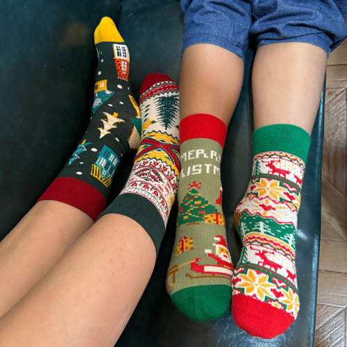 SMLSOX Autumn/Winter New Christmas Dragon Year Spring Festival Fashion Cute Couple Parent-Child Asymmetric AB Trendy Cotton Socks