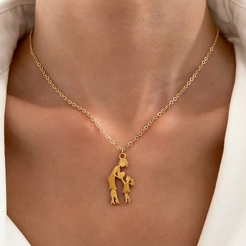 European and American Mother's Day Necklace Stainless Steel Mother and Daughter Pendant Lock Chain Retro Necklace Gift