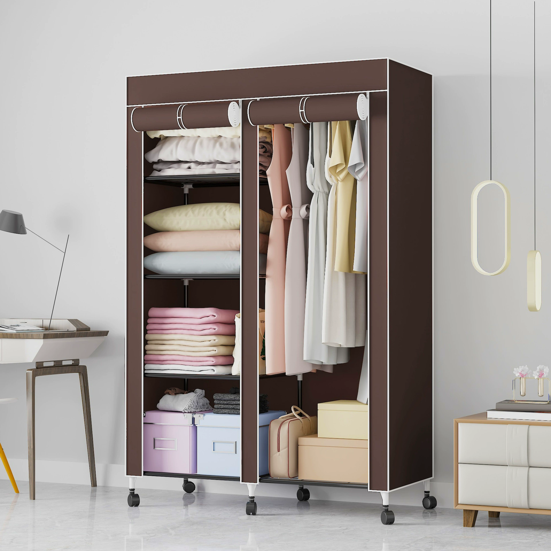 Wardrobe Closet Wardrobe Portable Wheeled Simple from Yomiego