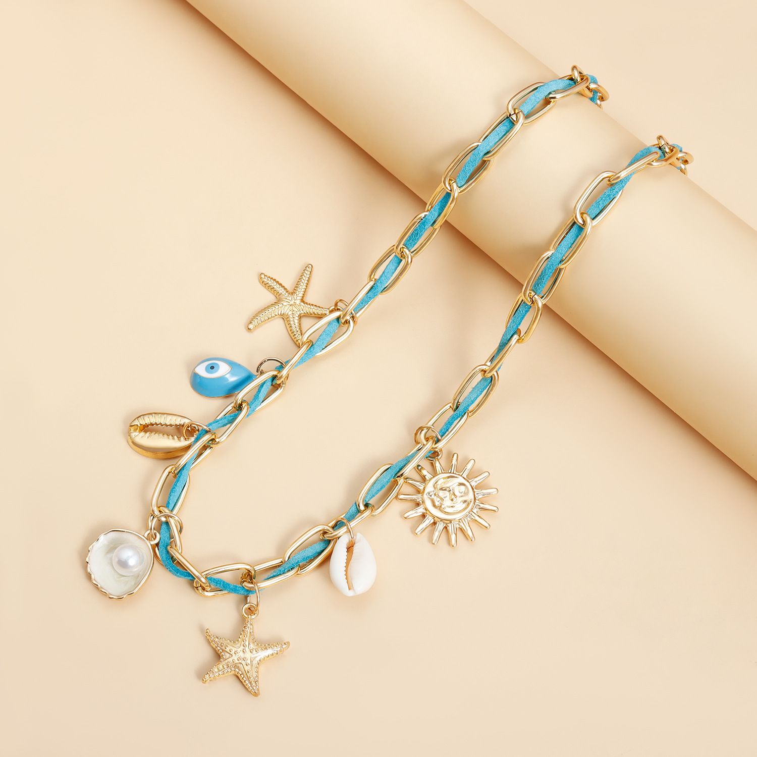 Sun, Starfish Pattern All Seasons Season Vacation Marine Style Sun Starfish Alloy Cable Chain Lobster Trigger Clasp Closure Pendant Necklaces Wholesale