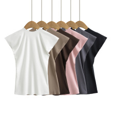 7367-24春季新款  欧美风辣妹纯欲弹力修身极简无边磨毛短袖T恤衫
