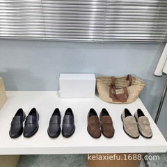 高端小众2025新款真皮浅口英伦风复古平跟一脚蹬乐福鞋小皮鞋单鞋