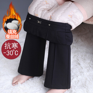 Silk Cotton Pants Women's Winter New High Waist Dape Slimming Small fleece-lined Thickened Warm Casual Pants