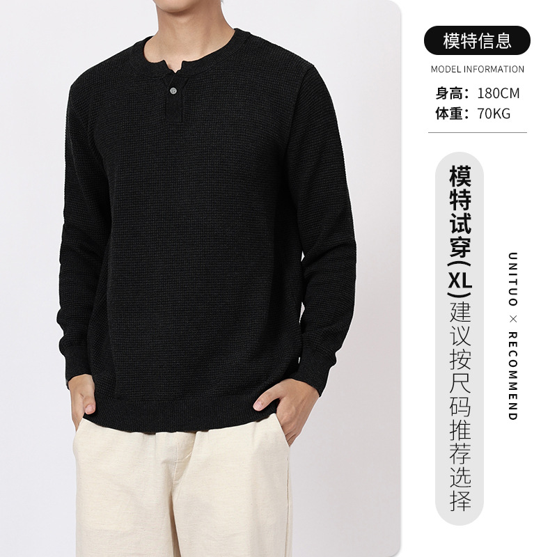 Otoño y invierno moor lana jersey hombre suéter de tendencia Henry pequeño cuello V con camiseta de fondo para hombre