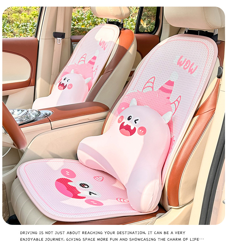 Cartoon Memory Foam Car Headrest and Lumbar Support, Cute Monster Car Seat Cushion, Ice Silk Breathable Car Pillow