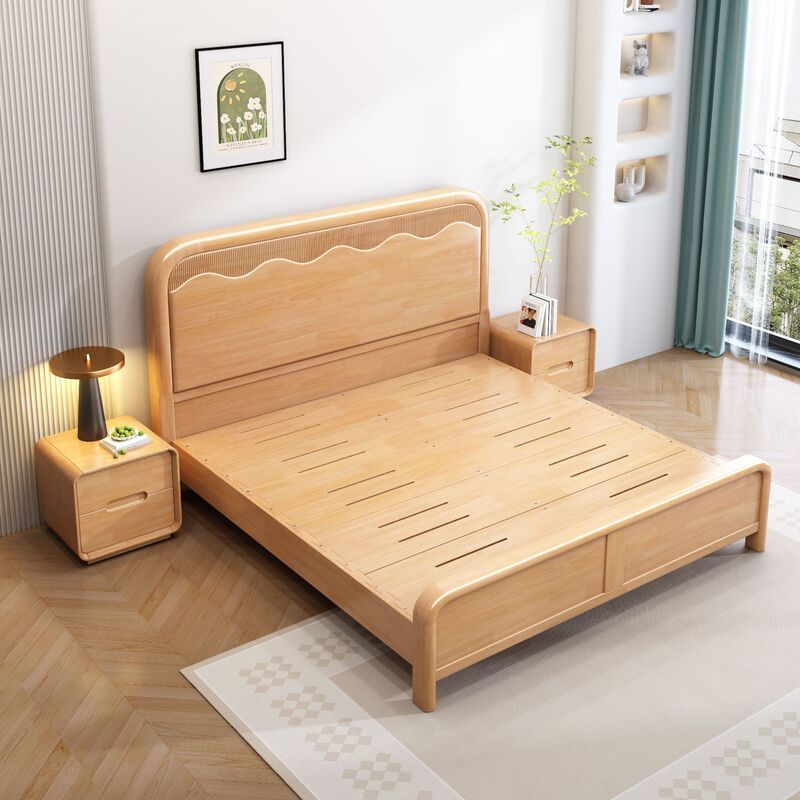 Nordic Solid Wood Bed Factory Direct Sales Brand Rubber Wood Simple European Light Luxury Modern Simple European Style High-End Master Bedroom Economical