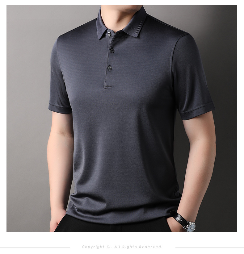 Áo polo nam tay ngắn lụa tơ tằm cổ bẻ phong cách thời trang mùa hè — Cà phê 85088 chi tiết 12
