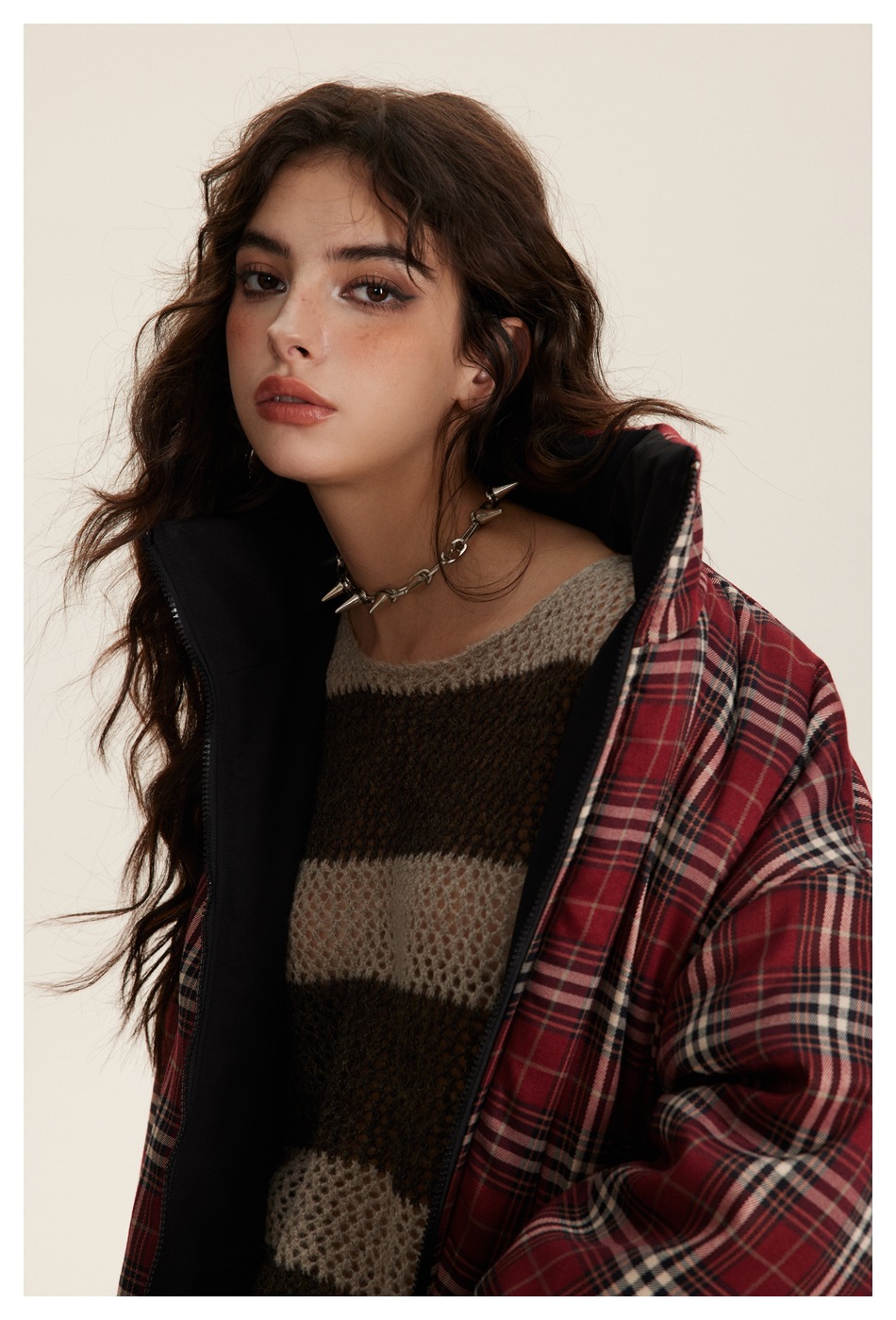 Herrenbekleidung Retro-Karierter Baumwollmantel Paar Wintermantel Männer und Frauen doppelseitiger Baumwollmantel mit Stehkragen_voghion.com