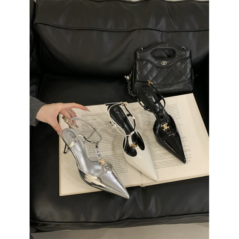 2025 новая корейская модная женская обувь на высоком каблуке с заостренным задним пустым каблуком сандалии 40 ярдов