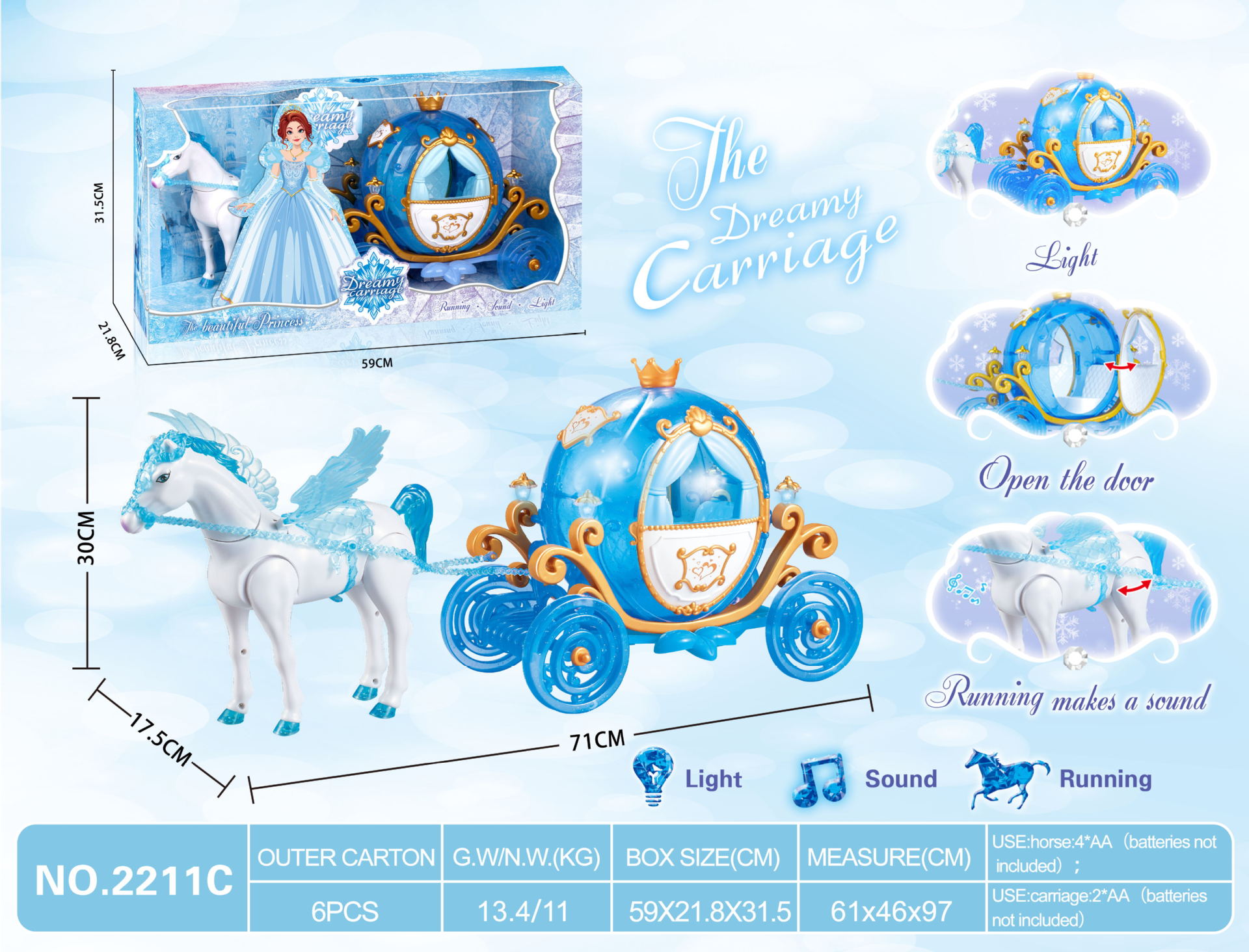 공주없이 전기 큰 페가수스 호박 공 (파란색)