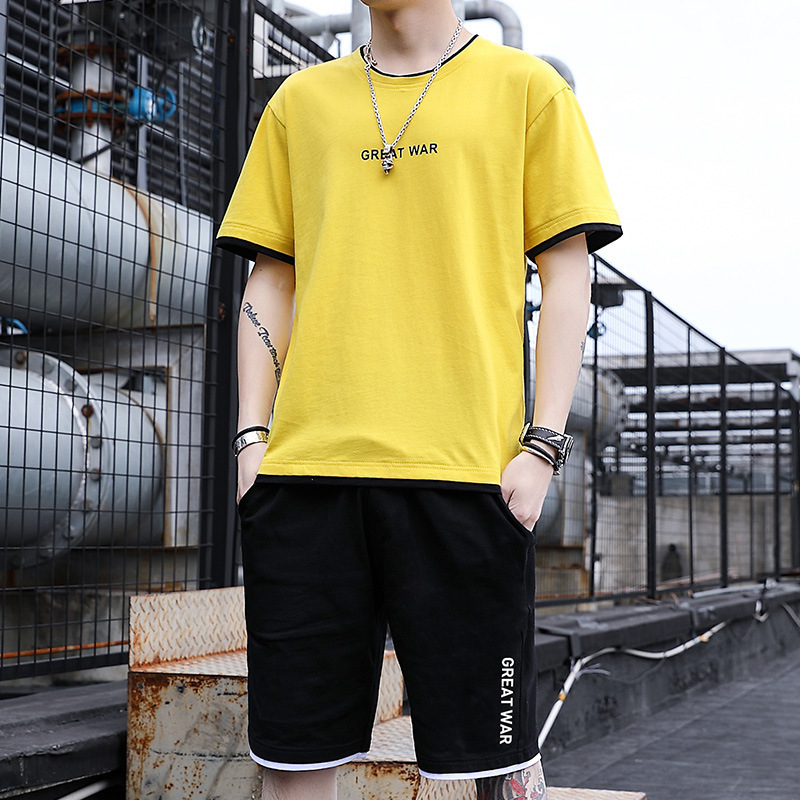 Nueva camiseta de manga corta para hombres marca de moda casual para hombres verano nuevo algodón de dos piezas set de ropa deportiva de verano para hombres