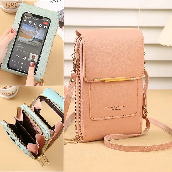 Factory Direct Sales Touch Screen Mobile Phone Bag Women's Crossbody Bag Korean Style Mobile Phone Bag Multi-Function Key Zipper Coin Purse Vertical Style