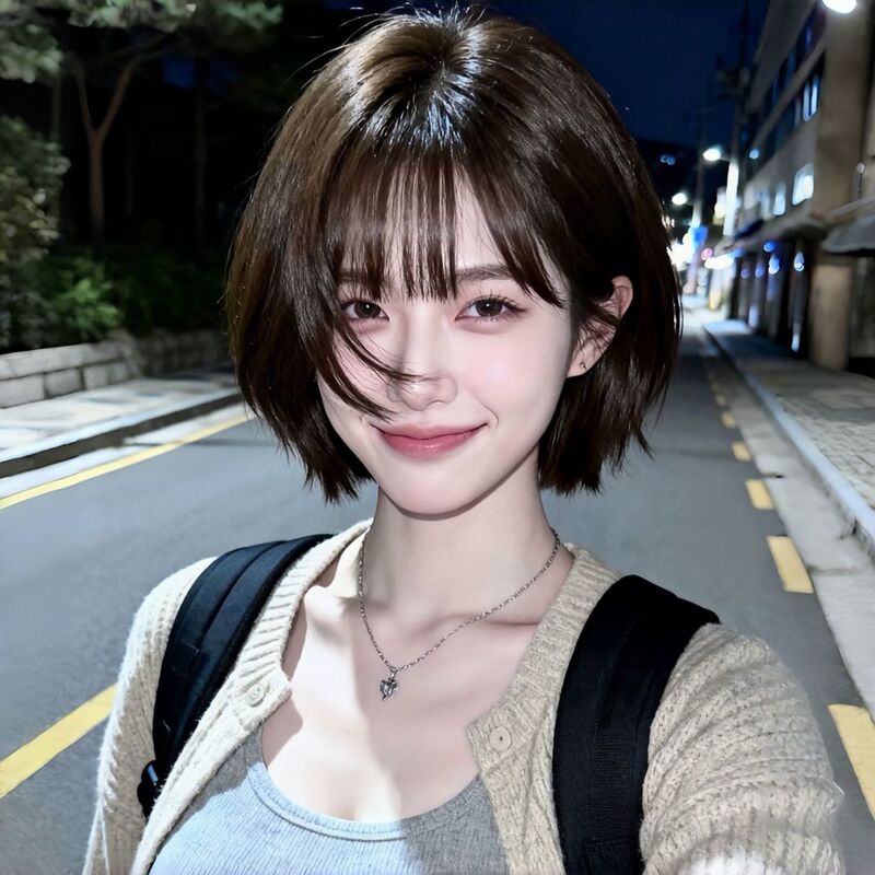 Wig for Women, Korean Style Short Straight Hair, Bobo Head, Increased Hair Volume, Japanese Style Comic, Age-Reducing Atmosphere, Artificial Hair, Full Headgear