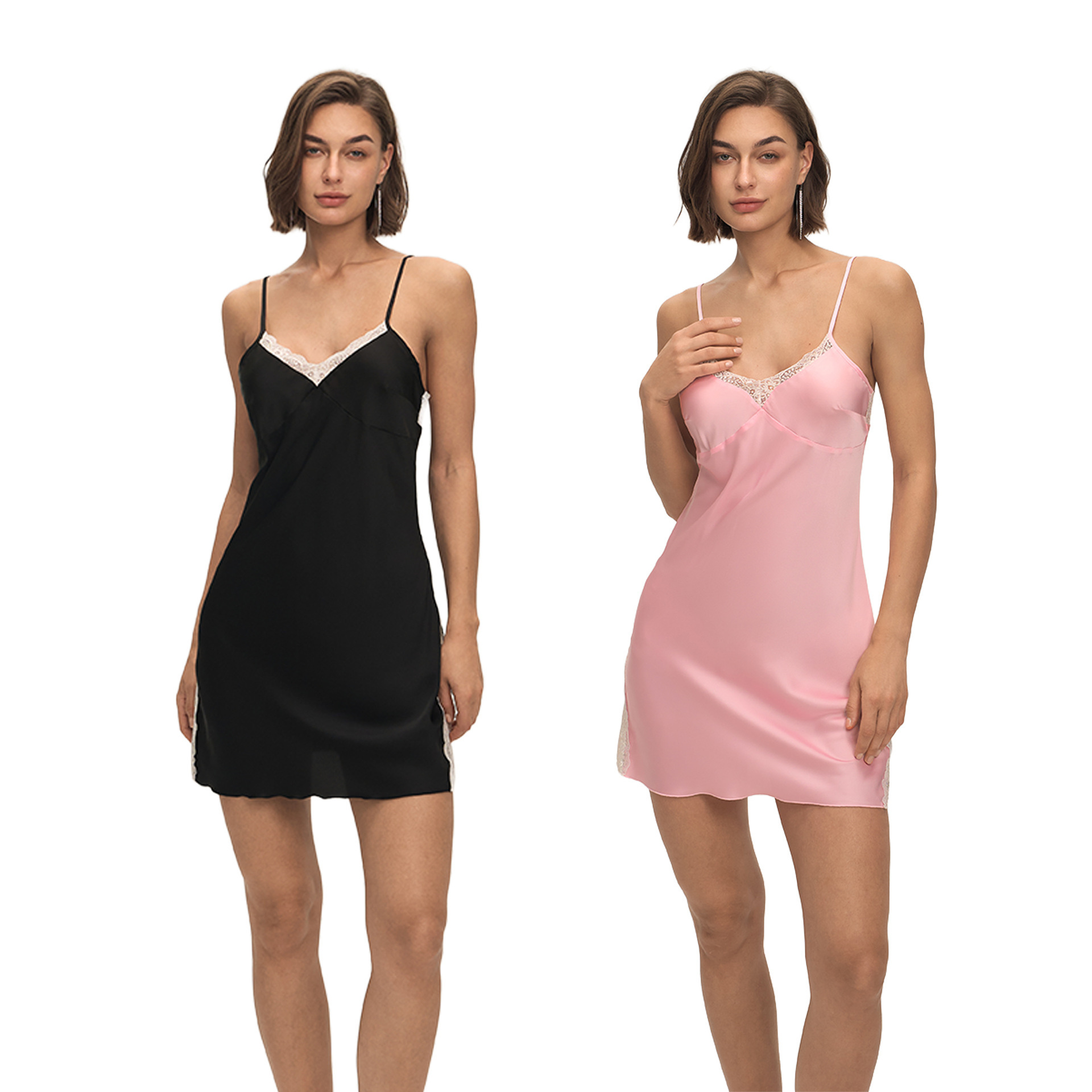 Nuevo comercio exterior de encaje de Europa y Estados Unidos sexy satén chiffon cabina de dormir ropa casera cómodo DQ3920