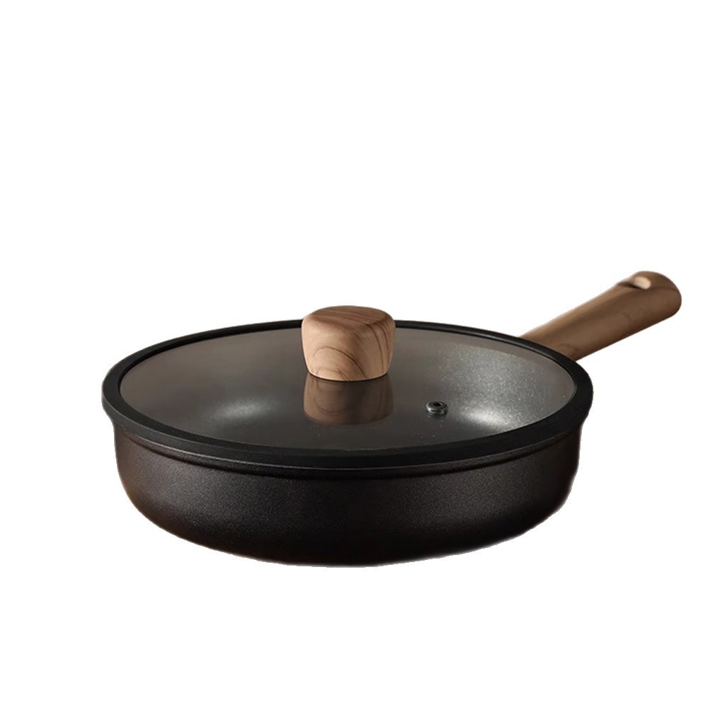 Transfronterizos con panela de conjunto de titanio antiadherente de titanio para carne frita doméstica y huevos fritos de titanio para panela ligera de titanio