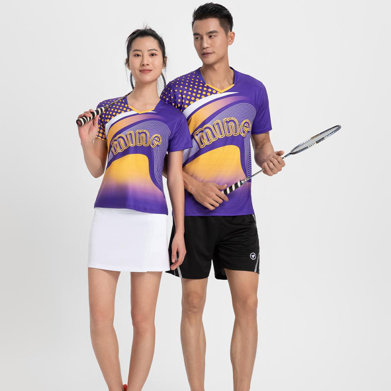 Badminton Uniform Set Printed Men's and Women's Professional Competition Training Camp Team Uniform Printed Quick-Drying Short-Sleeved Table Tennis Volleyball Jersey
