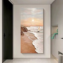 纯手绘油画奶油风入户玄关挂画高档侘寂风客厅进门过道走廊装饰画