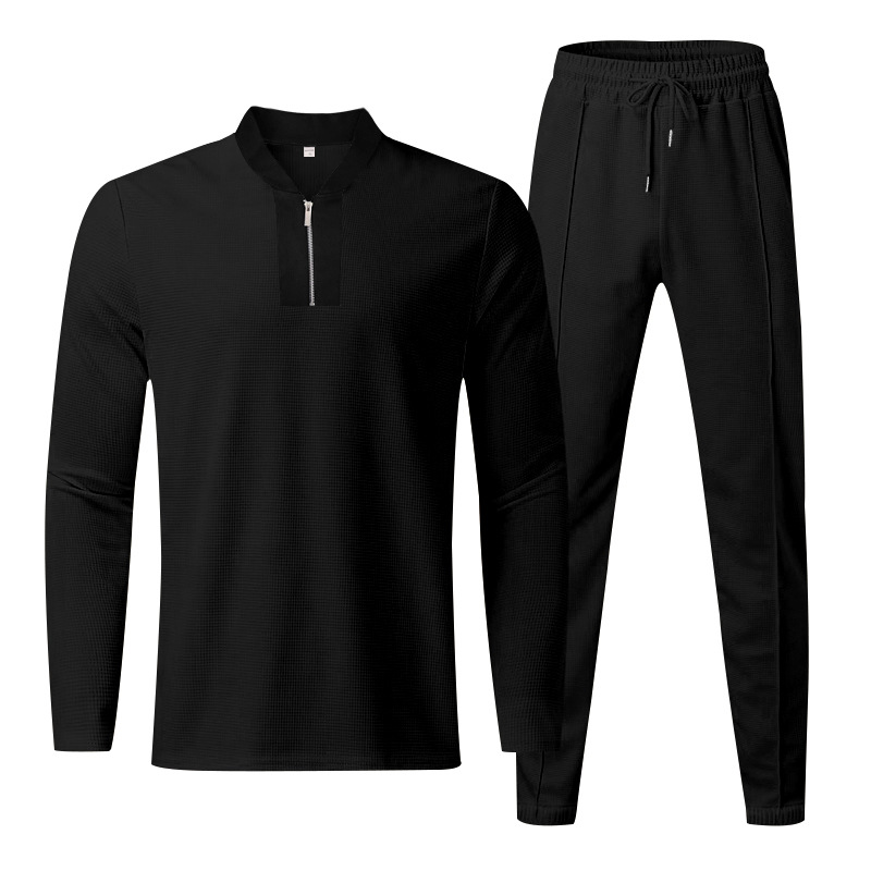 Herren Waffelstrick Zweiteiler Langarm Freizeit Set Für Herbst_voghion.com