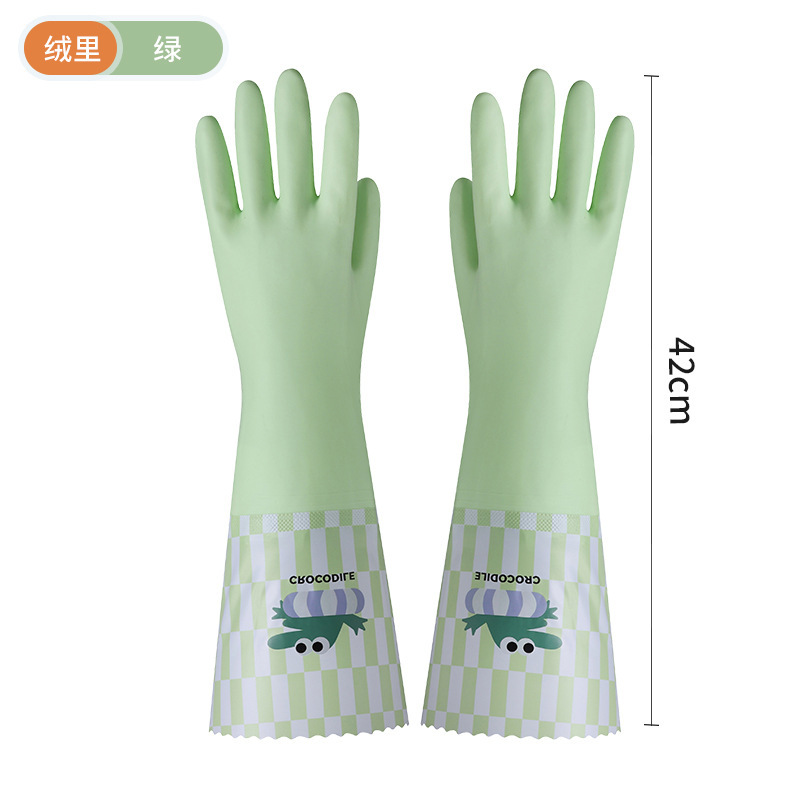 丁晴手套大眼呆呆加绒洗碗家务厨房干活防水洗衣冬季橡胶加厚批发|undefined