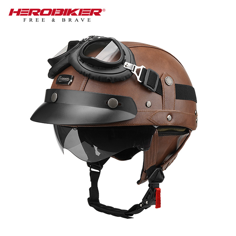 Casco de Motocicleta Retro para Todas las Estaciones, Casco de Seguridad Retro para Motocicleta Harley, Medio Casco con Visera