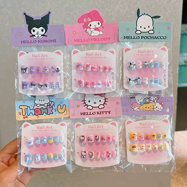 Cartoon Children's Nail Stickers Little Girl Nail Art Stickers Girls Kuromi Nail Stickers Cute Fake Nails Wholesale