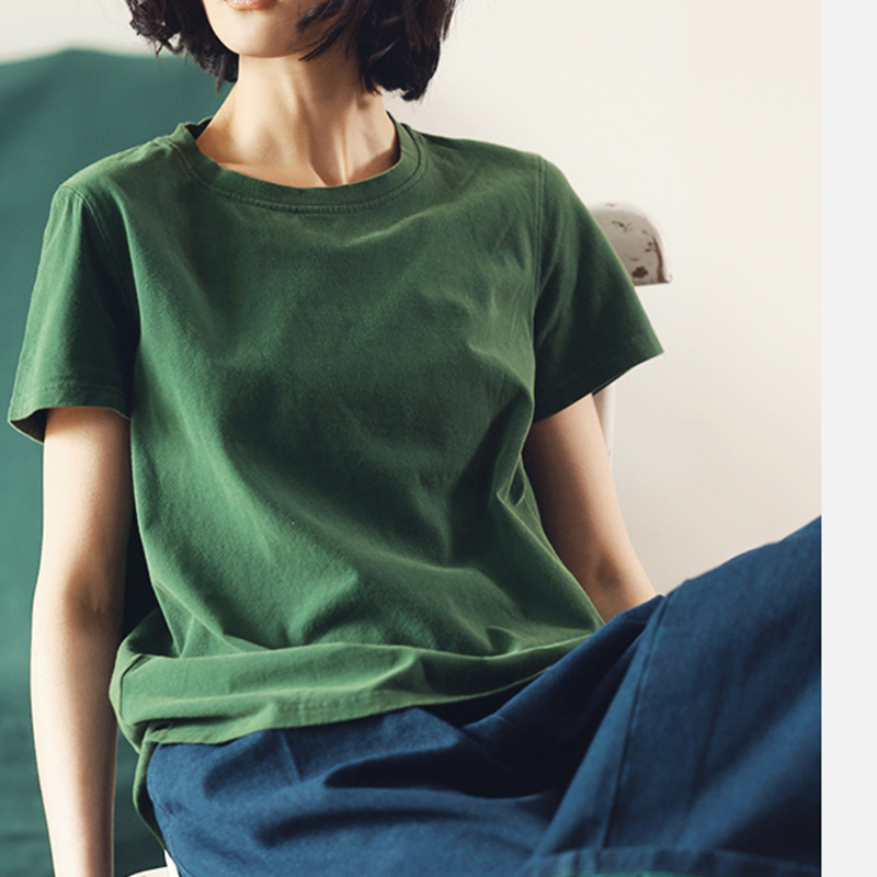 Summer New Simple Embroidered Hand-fried Color Loose Casual T-shirt Base Short-sleeved Top