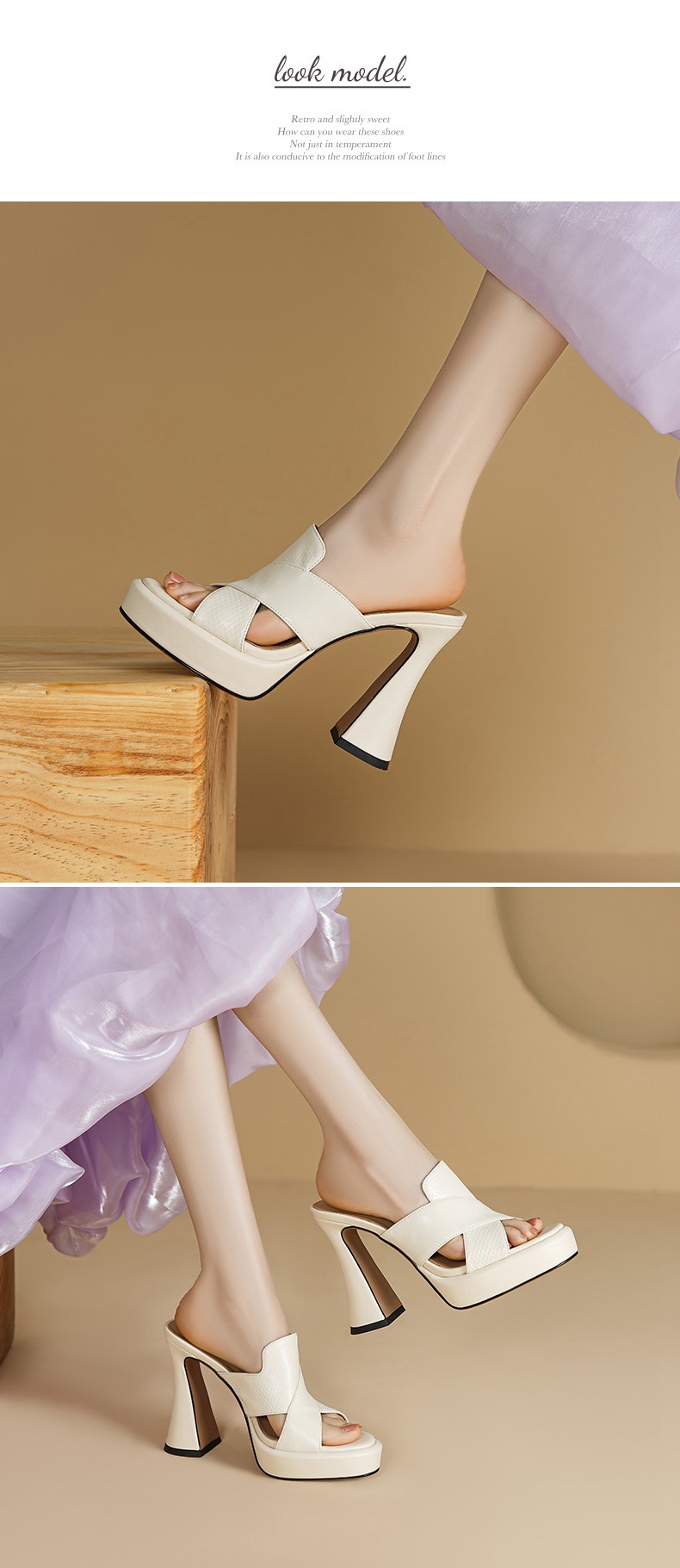 Sandal cao gót nữ hở mũi gót thô 11 cm kiểu mới mùa hè — trắng chi tiết 4