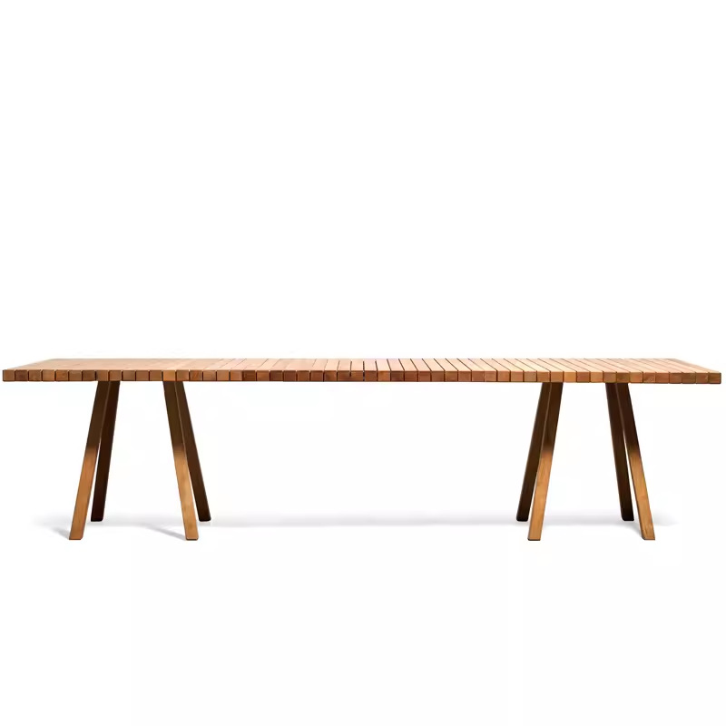 Mesa y silla de teca al aire libre anticorrosivo madera sólida alojamiento residencial patio al aire libre jardín ocio mesa larga impermeable silla de caña