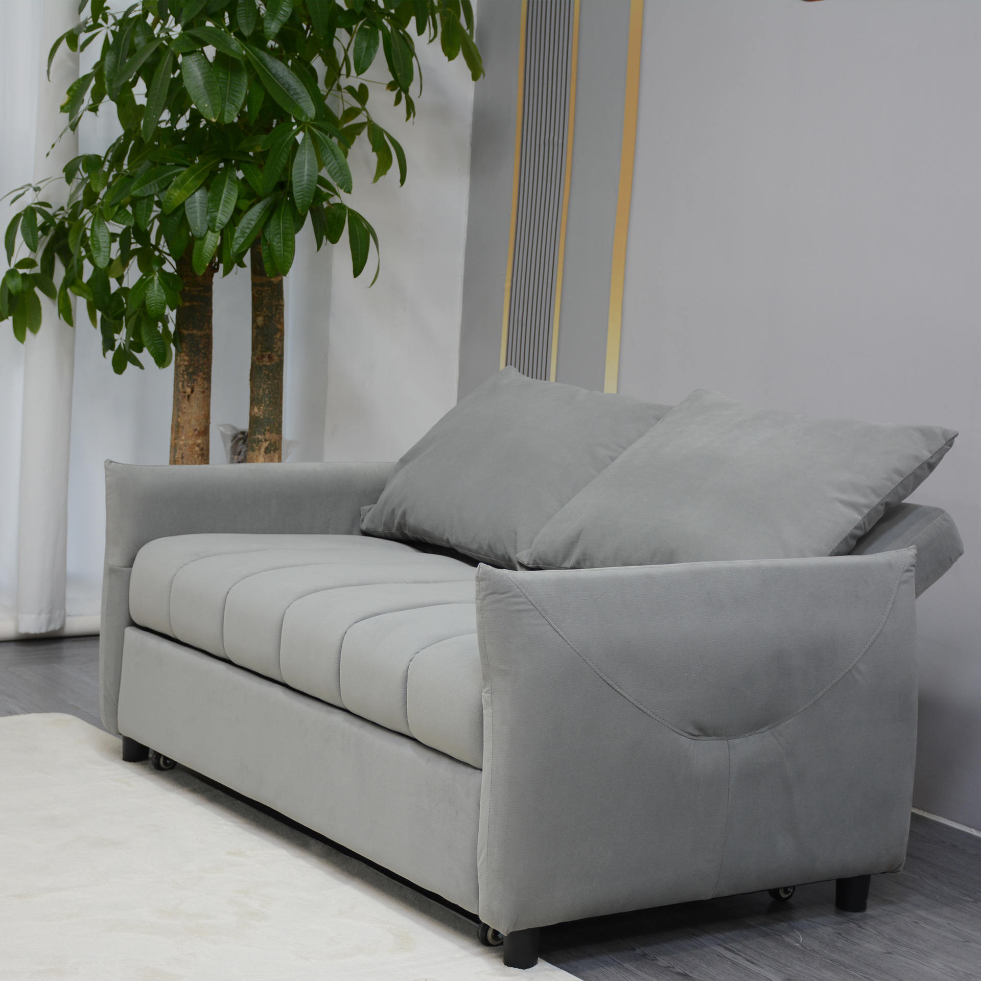 Sofá de tela de respaldo alto de estilo crema, sofá de apartamento pequeño de lujo ligero, simple y moderno