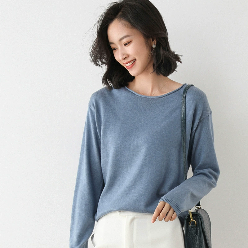 Women's Polyester Pullover (Brand) Slim Long-Sleeve Sweater, Round & V-Neck, Commuting Style