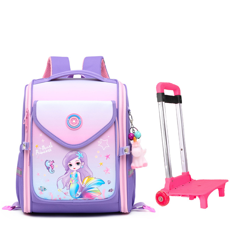 Mochila escolar con ruedas para estudiantes de primaria, mochila infantil con ruedas que reduce el peso y protege la columna vertebral, mochila escolar de sirena para niñas de primer grado
