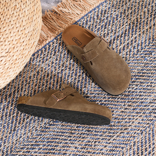 Sanxi same style genuine leather toe-cap sandals slippers summer fashion versatile outer wear Birkenstock half slippers thick-soled Birkenstock shoes for women