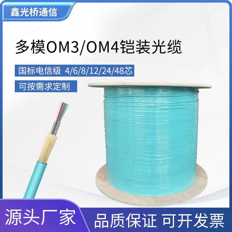 Telecom-grade indoor and outdoor 10 gigabit multi-mode OM3/OM4 multi-core bundle armored optical cable 2/4/6/8/12/24 core Telecom-grade indoor and outdoor 10 gigabit multi-mode OM3/OM4 multi-core bundle armored optical cable 2/4/6/8/12/24 core