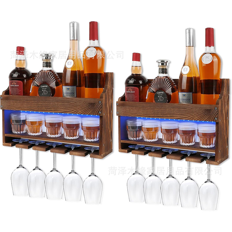 Wooden Wall-Mounted Wine Rack Home Restaurant Kitchen Wine Bottle Goblet Multi-Layer Storage Rack American Retro Storage Rack