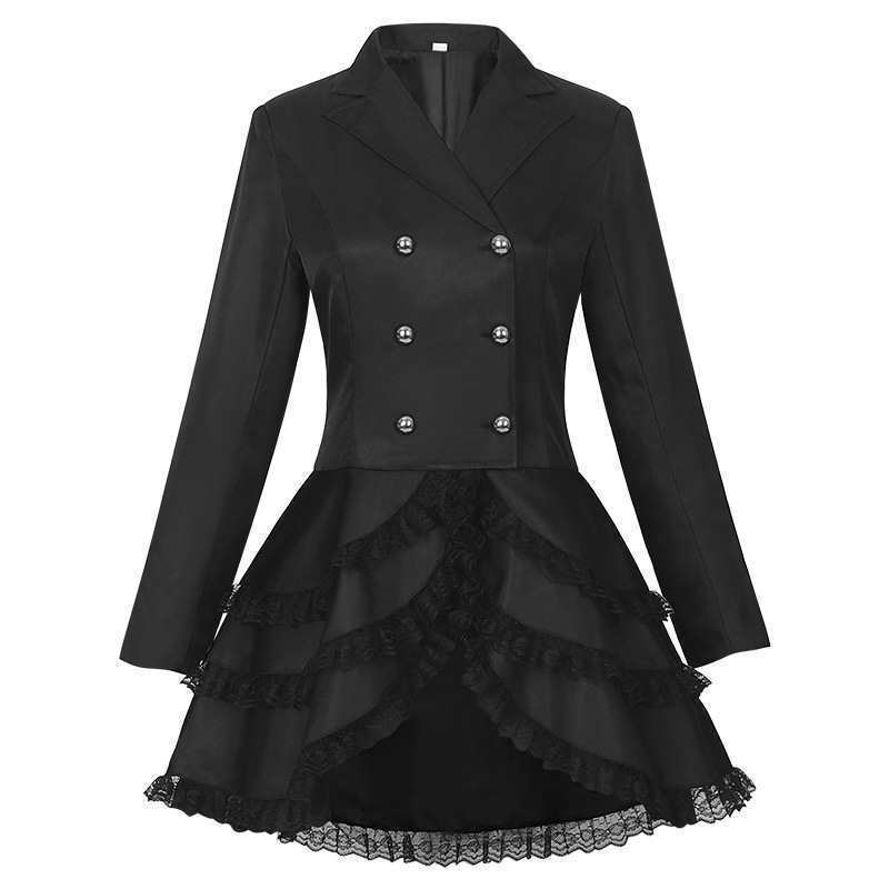 European Medieval Retro Tuxedo Women's Gothic Style Double-Breasted Lace Waist Dress Cos Performance Dress European Medieval Retro Tuxedo Women's Gothic Style Double-Breasted Lace Waist Dress Cos Performance Dress