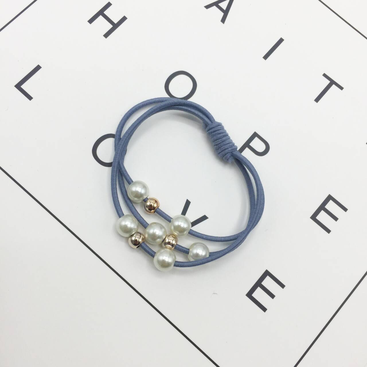 Estilo coreano nueve cuentas de Alta cubierta de cuero elástica simple perla con cuentas de tres en uno cuerda de pelo de las mujeres frescas banda de lazo de pelo banda de goma