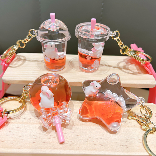 Viral cartoon girl heart cherry blossom rabbit floating bottle keychain student backpack ornament decoration