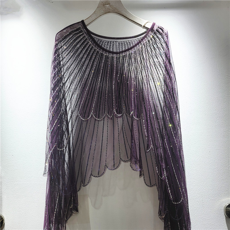 Moda europea y americana 2026 primavera y verano nuevo cuentas taladro caliente chale alas fuera de la camisa mujer image 3