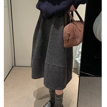 强烈推荐！复古毛呢A版半身裙女秋冬新款韩系极简压褶显瘦中长裙