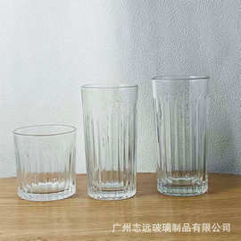 ins风条纹玻璃杯冰美式咖啡杯牛奶饮料果汁水杯子鸡尾酒威士忌杯