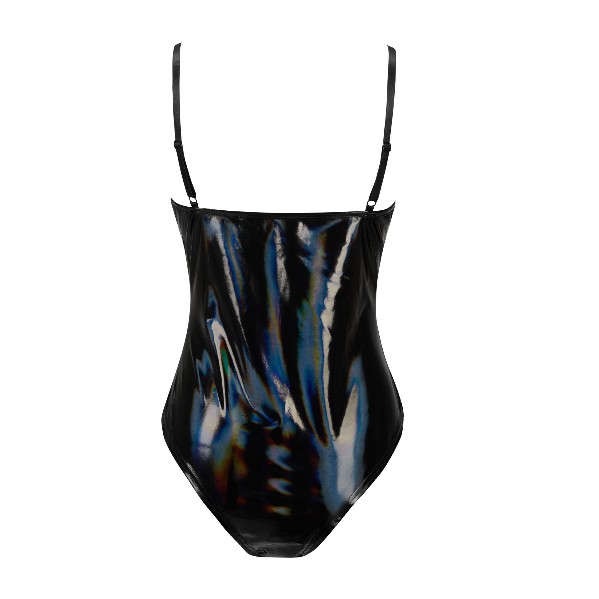 Nuevo negro rayos de cuero PU correa de hombro delgada camiseta sexy cintura delgada con anillo de acero copa traje de baño se puede usar fuera