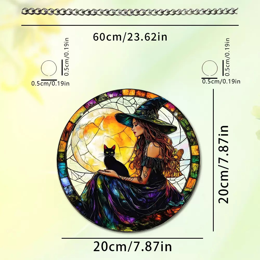 Colgante de cristal de la bruja de la luz de la luna, 'Acrílico en la pared, decoración del hogar festivo, reloj de sol,