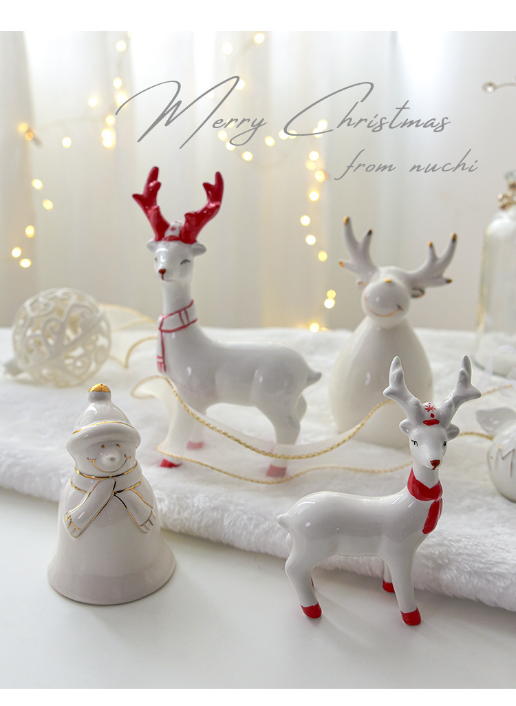 Christmas Nordic Style Cute Modern Style Heart Shape Snowman Elk Ceramics Party Festival Ornaments Decorative Props Decorations Table Decoration display picture 1